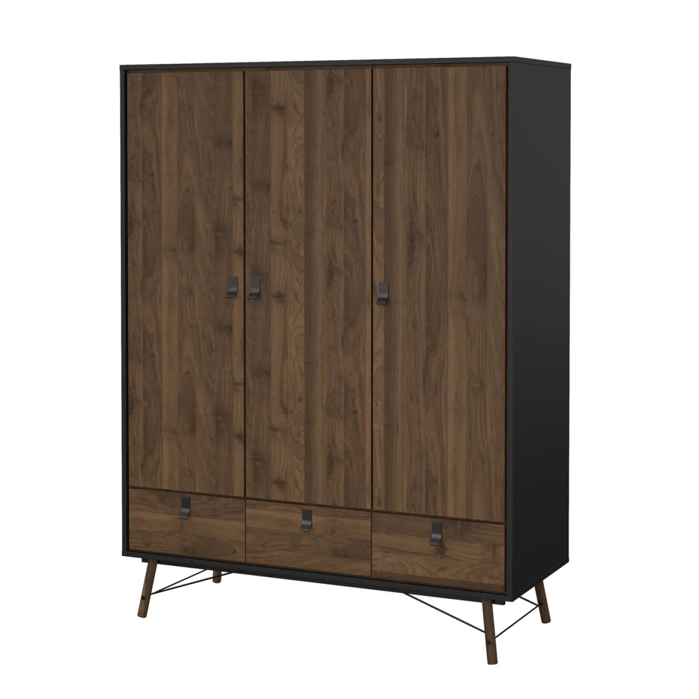 Kledingkast Ry Noten Mat Zwart 3-deurs + 3-lades - Giga Living