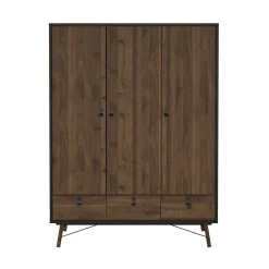 Kledingkast Ry Noten Mat Zwart 3-deurs + 3-lades - Giga Living