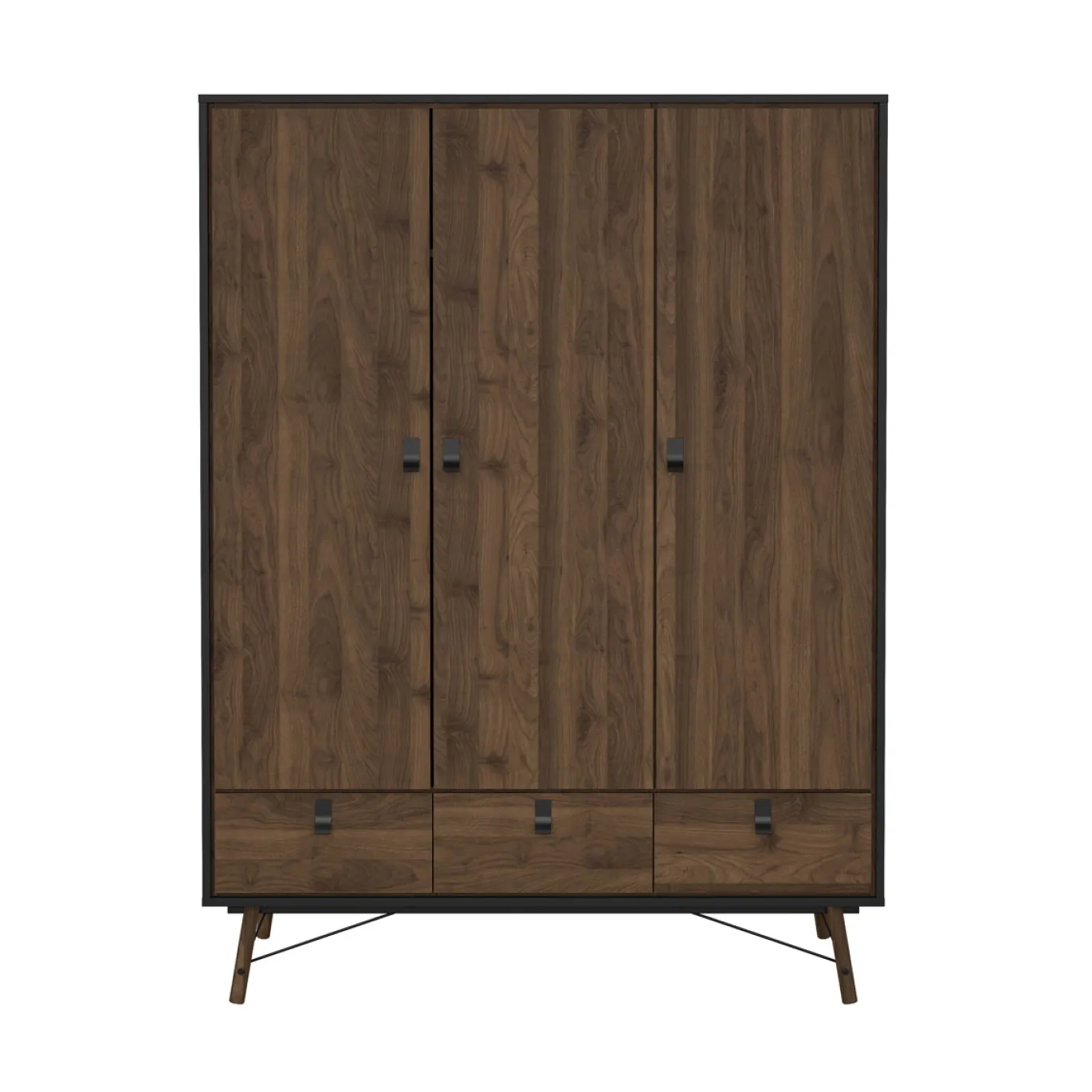 Kledingkast Ry Noten Mat Zwart 3-deurs + 3-lades - Giga Living