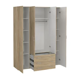 Kledingkast Space Naturel 4-deurs + 3-lades - Giga Living