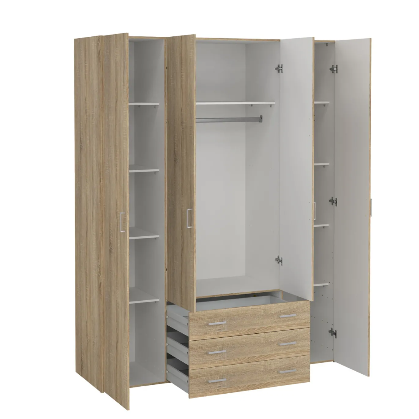 Kledingkast Space Naturel 4-deurs + 3-lades - Giga Living