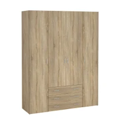 Kledingkast Space Naturel 4-deurs + 3-lades - Giga Living