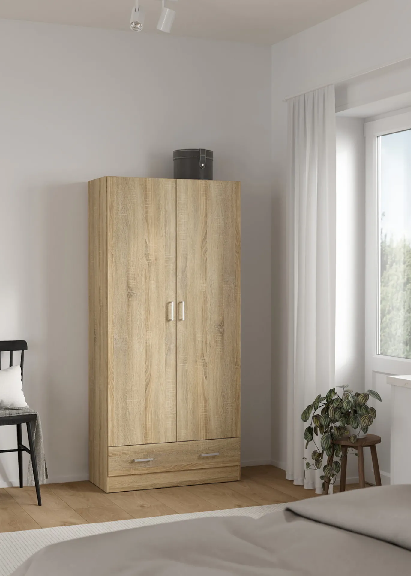 Kledingkast Space Naturel 2-deurs + 1-lade - Giga Living