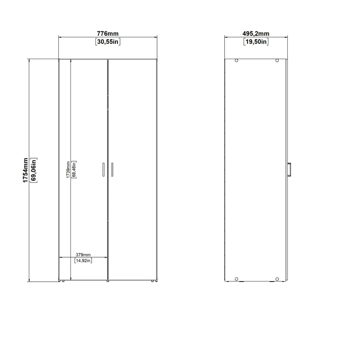 Kledingkast Space Wit 2-deurs 175cm - Giga Living