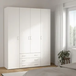 Kledingkast Space Wit 4-deurs + 3-lades - Giga Living