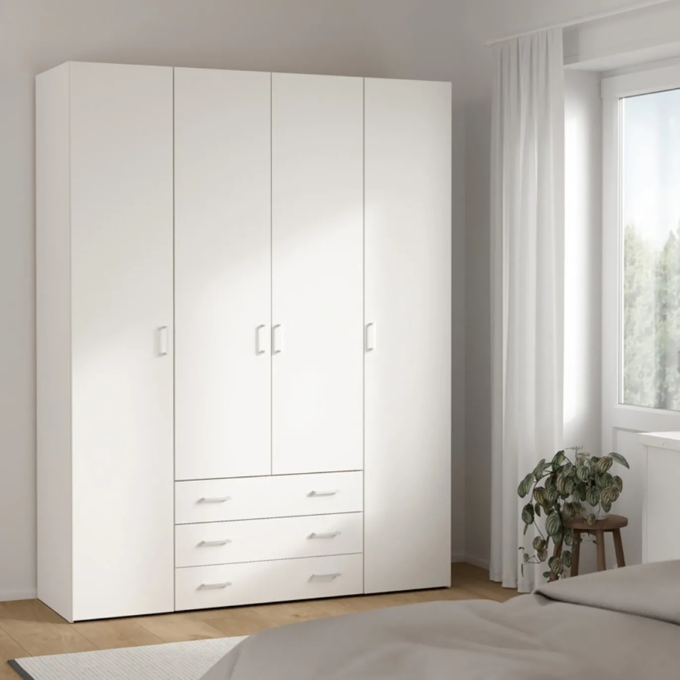 Kledingkast Space Wit 4-deurs + 3-lades - Giga Living