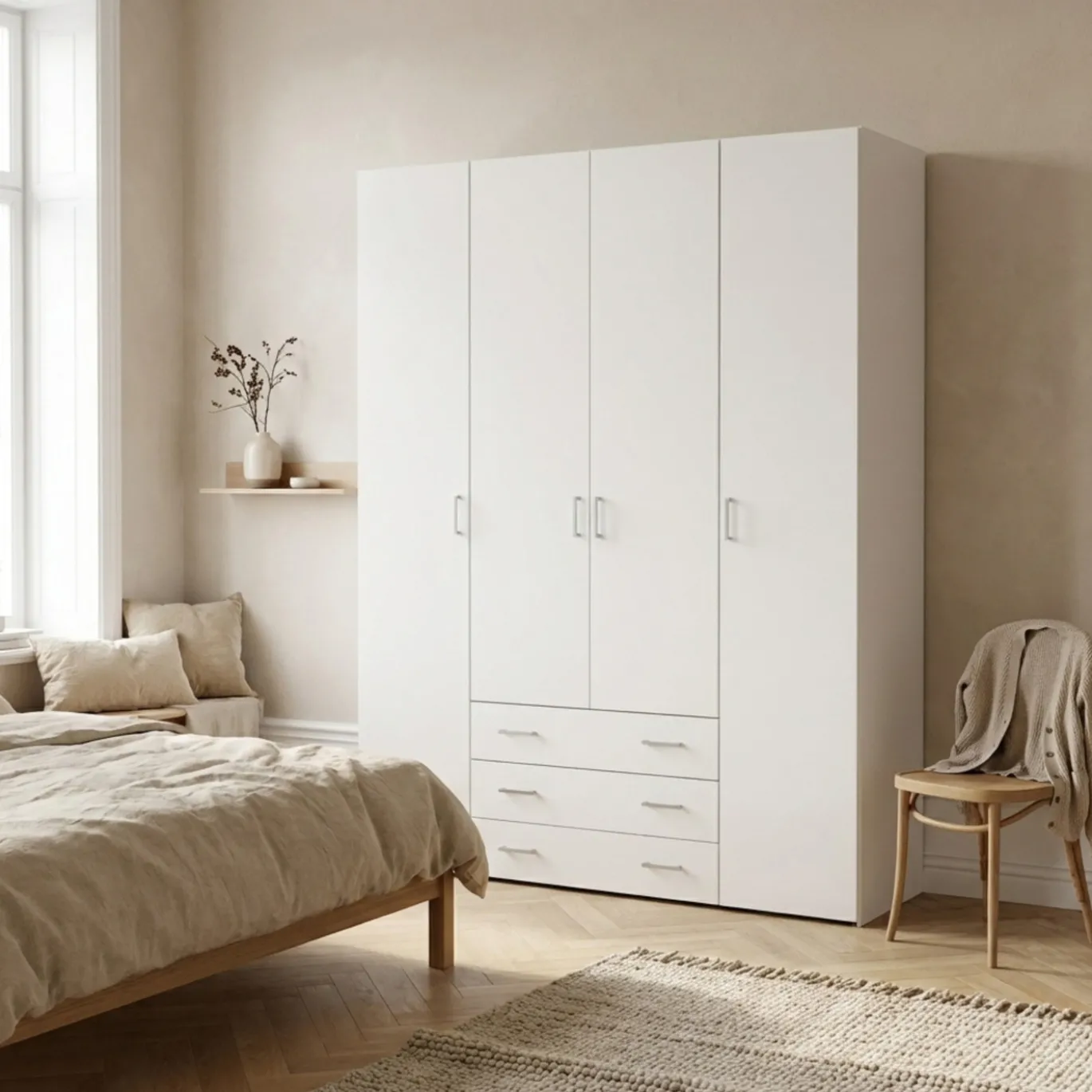Kledingkast Space Wit 4-deurs + 3-lades - Giga Living