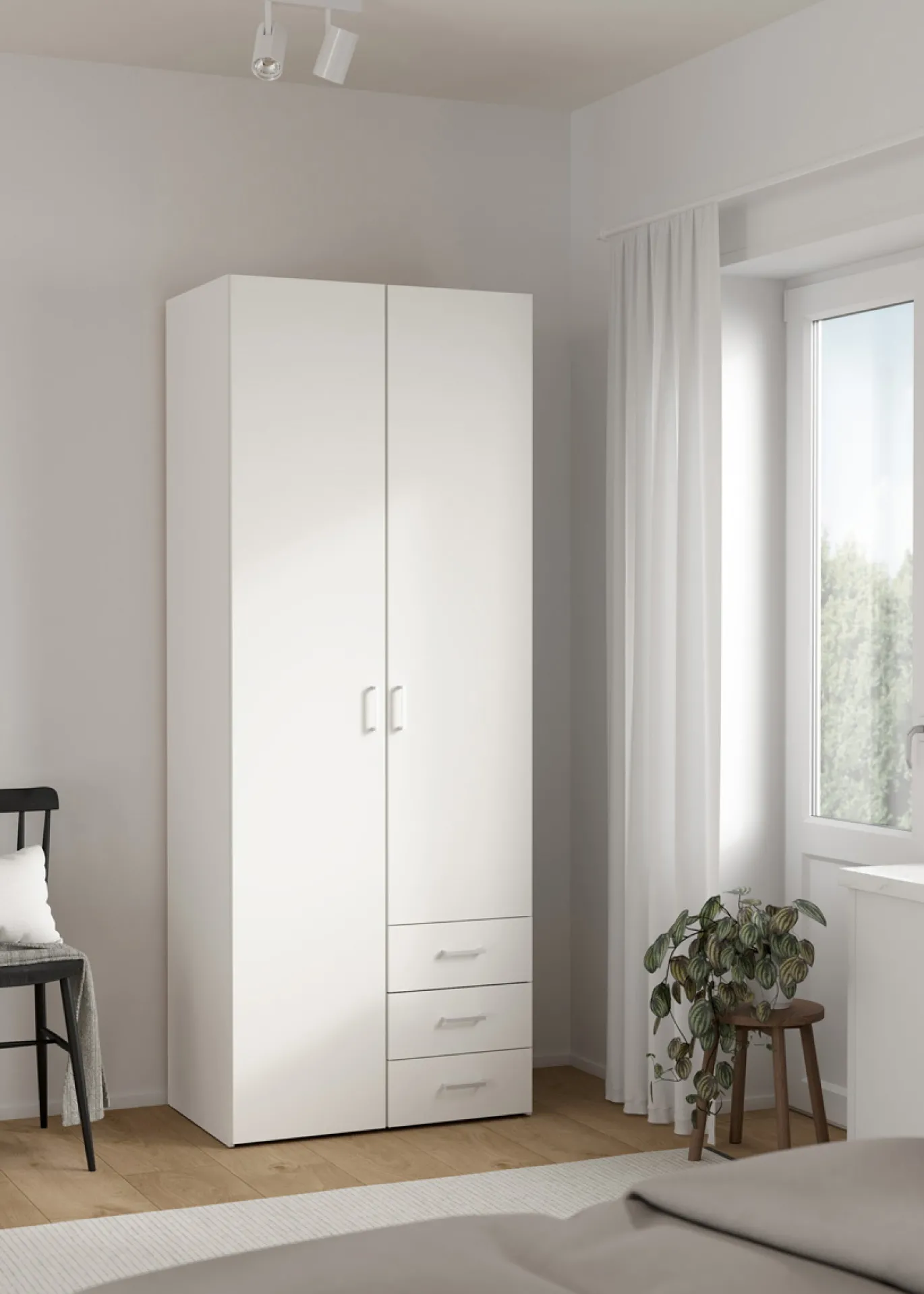 Kledingkast Space Wit 2-deurs + 3-lades 200cm - Giga Living