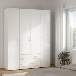 Kledingkast Space Wit Hoogglans 4-deurs + 3-lades - Giga Living