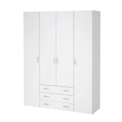 Kledingkast Space Wit Hoogglans 4-deurs + 3-lades - Giga Living