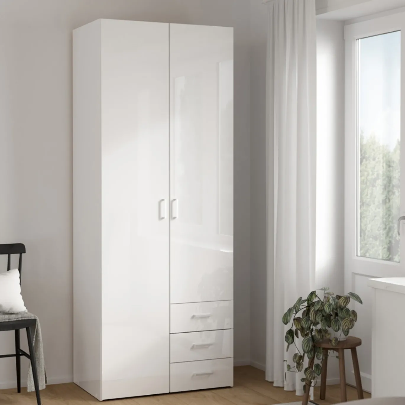 Kledingkast Space Wit Hoogglans 2-deurs + 3-lades - Giga Living