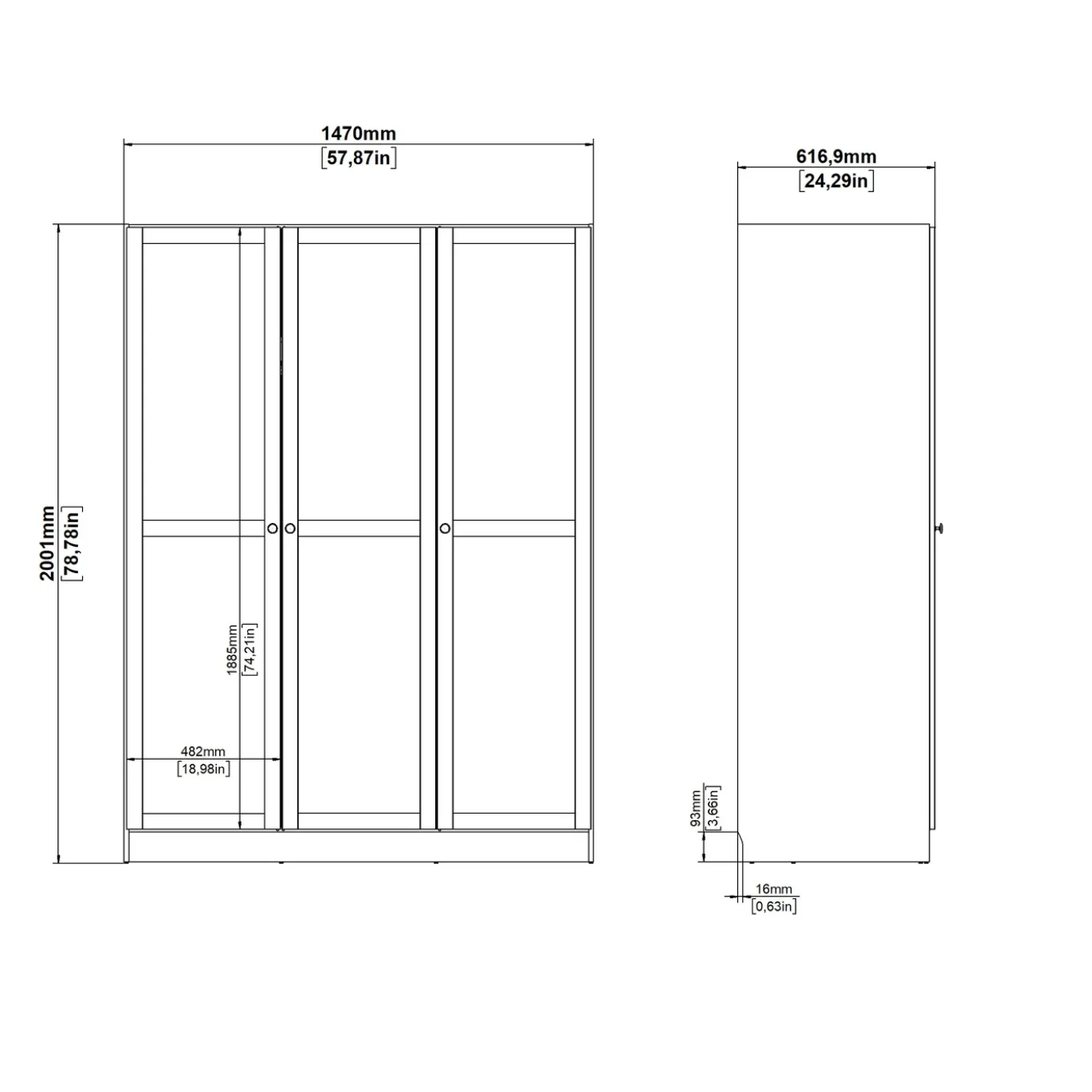 Kledingkast Viggo 3-Deurs Wit - Giga Living