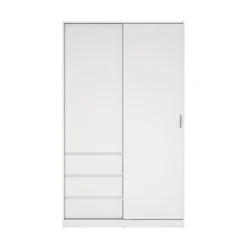 Kledingkast Ylva met 1 Schuifdeur + 1 deur + 3 lades Wit - Giga Living
