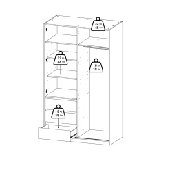 Kledingkast Ylva met 1 Schuifdeur + 1 deur + 3 lades Wit - Giga Living