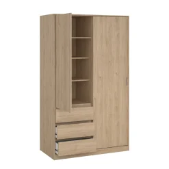 Kledingkast Ylva met 1 Schuifdeur + 1 deur + 3 lades Hickory - Giga Living