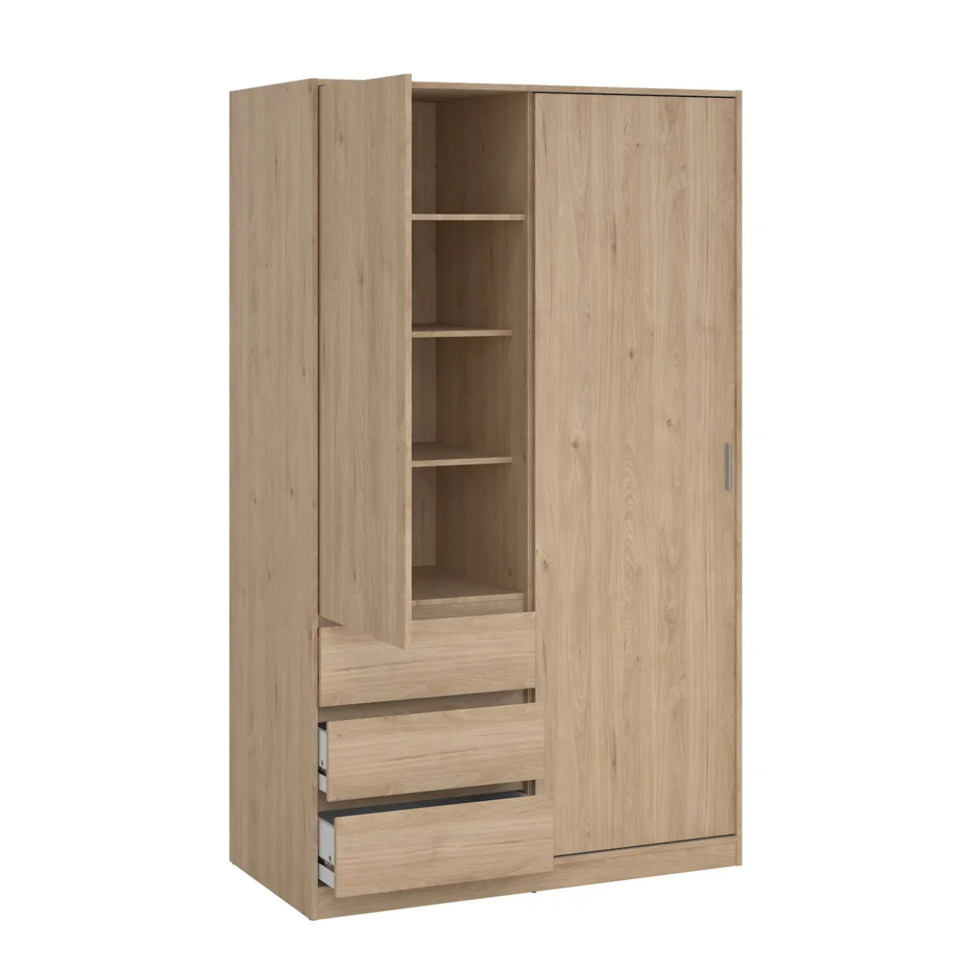 Kledingkast Ylva met 1 Schuifdeur + 1 deur + 3 lades Hickory - Giga Living