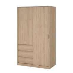 Kledingkast Ylva met 1 Schuifdeur + 1 deur + 3 lades Hickory - Giga Living