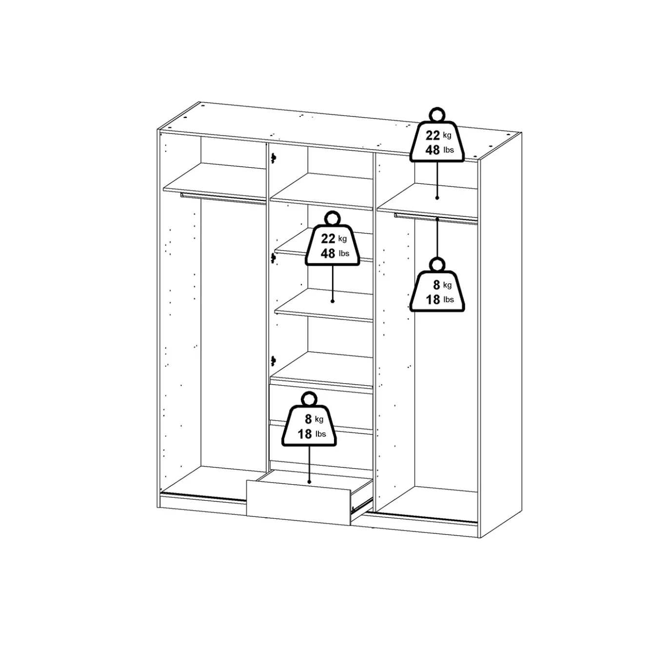 Kledingkast Ylva met 2 schuifdeuren + 1 deur + 3 lades Wit - Giga Living
