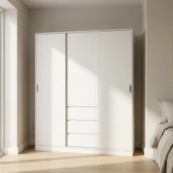 Kledingkast Ylva met 2 schuifdeuren + 1 deur + 3 lades Wit - Giga Living