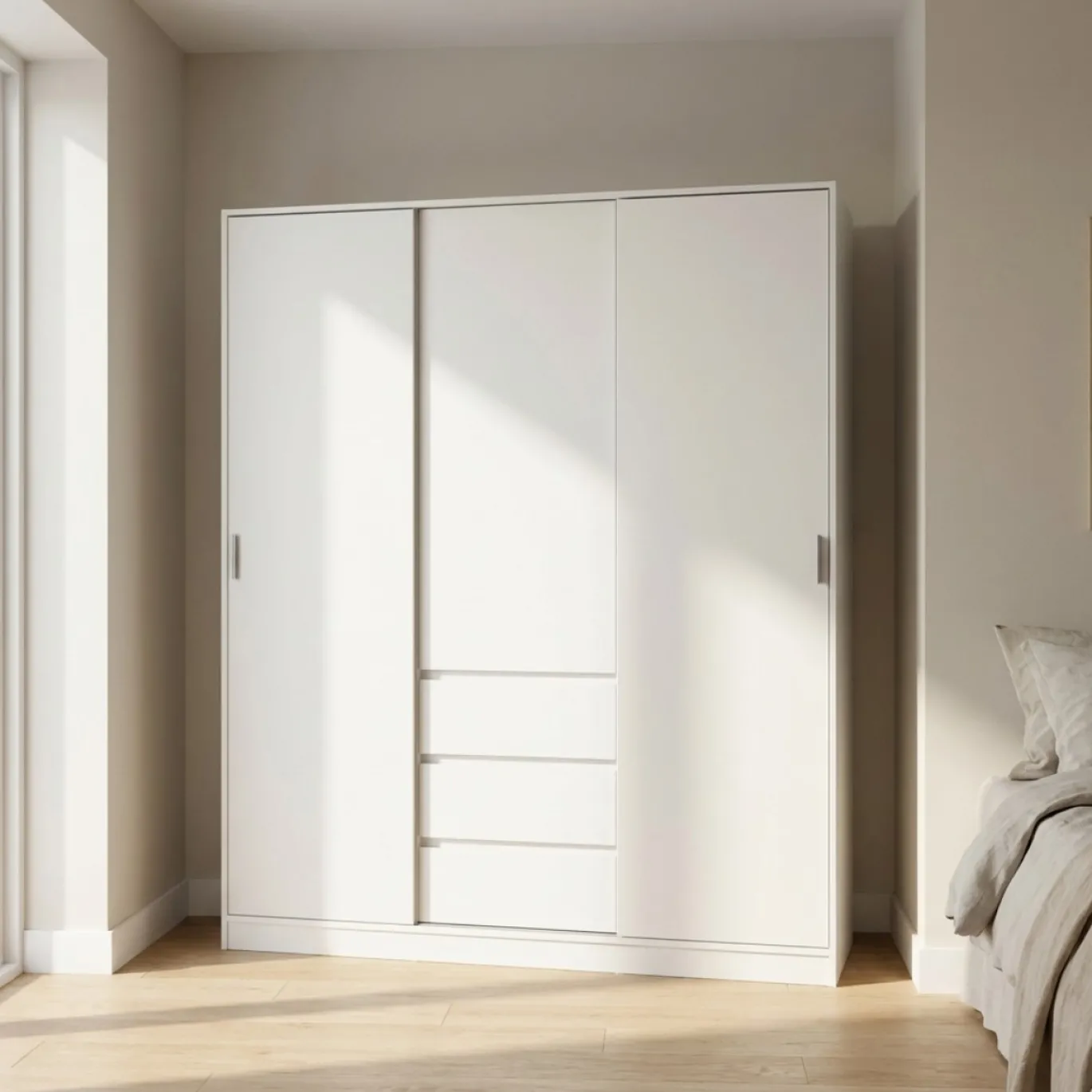 Kledingkast Ylva met 2 schuifdeuren + 1 deur + 3 lades Wit - Giga Living