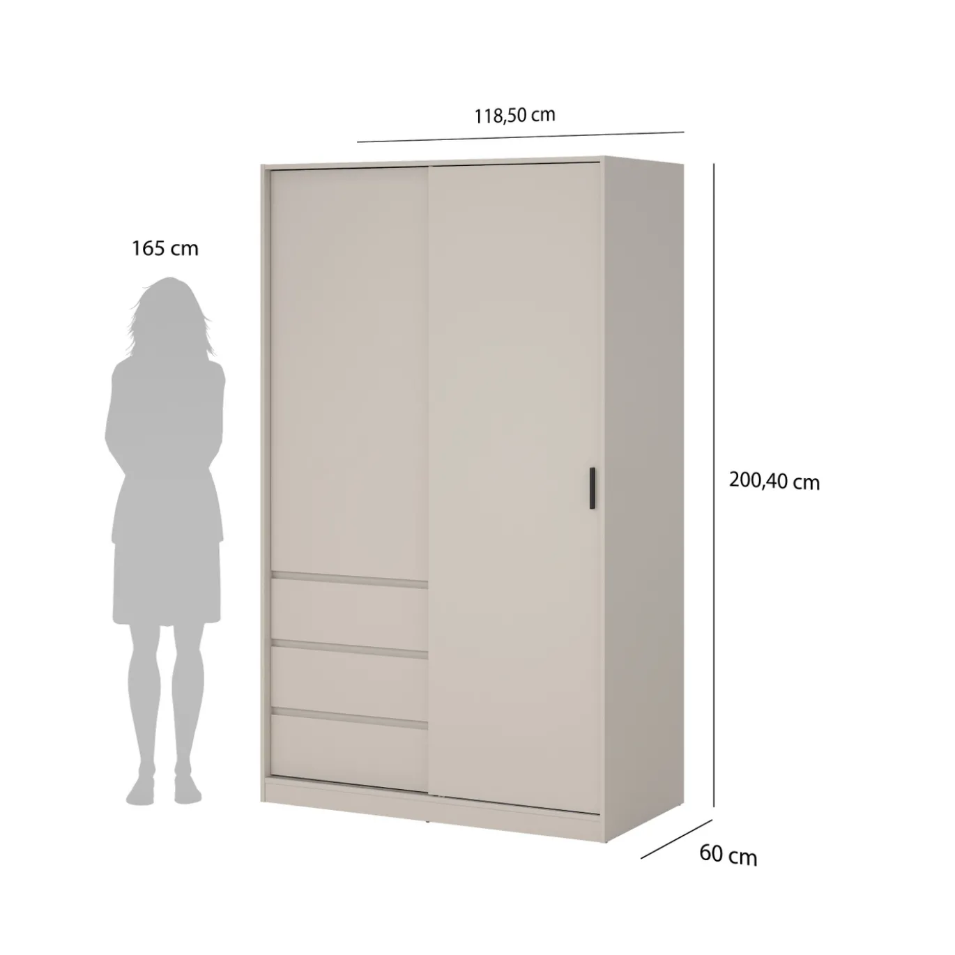 Kledingkast Ylva 1 Schuifdeur + 1 deur + 3 Lades Cashmere - Giga Living