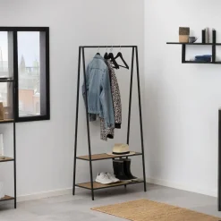 Kledingrek Varven Frame Steel Mat Zwart/Naturel - Giga Living