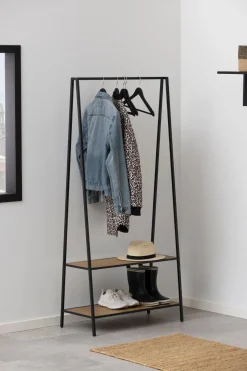 Kledingrek Varven Frame Steel Mat Zwart/Naturel - Giga Living