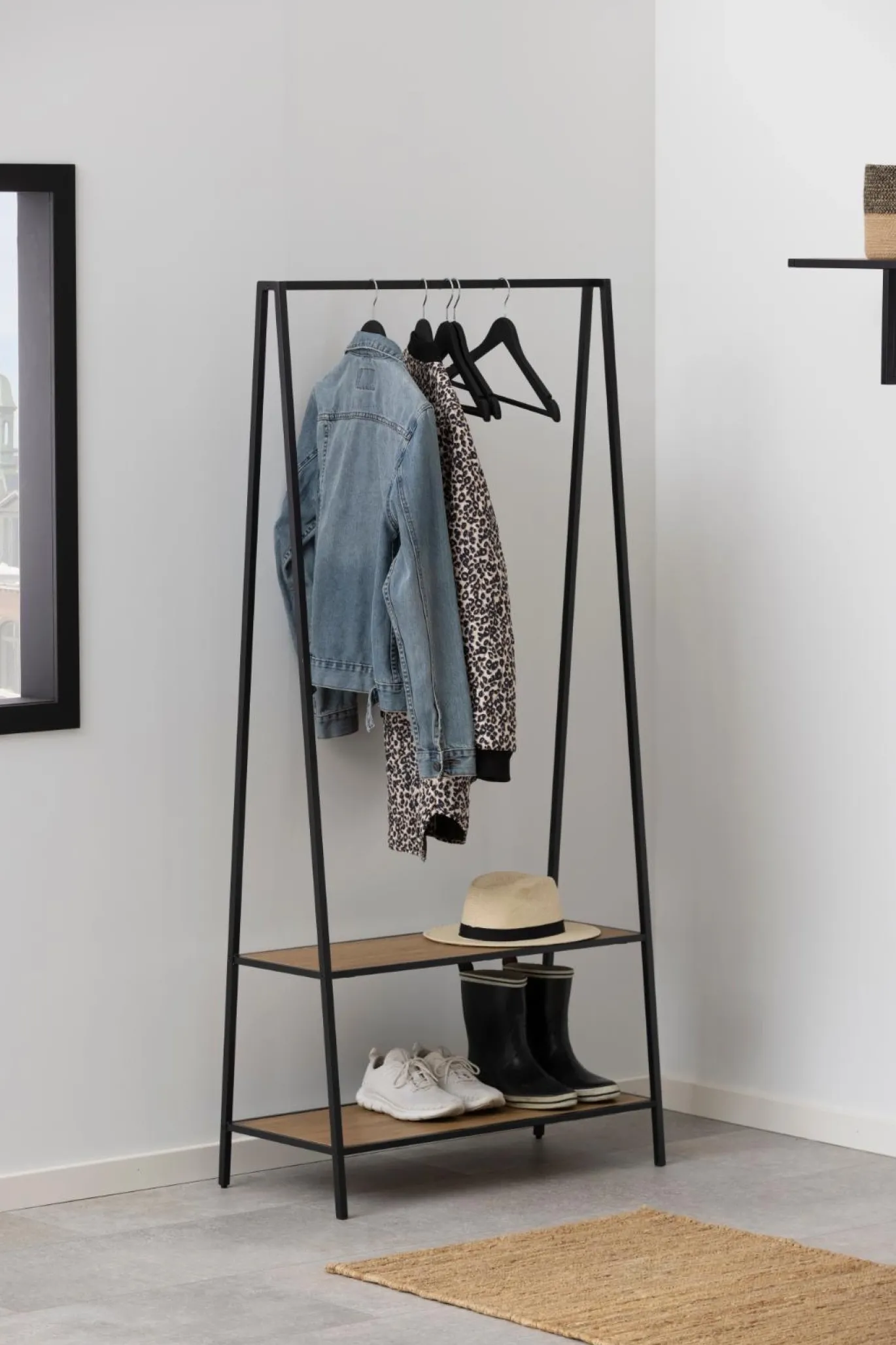 Kledingrek Varven Frame Steel Mat Zwart/Naturel - Giga Living