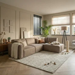 LABEL51 Bank Kay Taupe Micro Suede 2,5-Zits + Ottomane Rechts