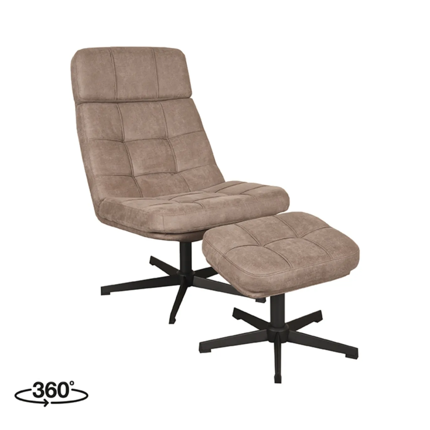 LABEL51 Draaifauteuil Alvar Taupe Micro Suede Incl. Hocker