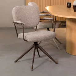 LABEL51 Eetkamerstoel Basel Bouclé Truffelgrijs/Brons