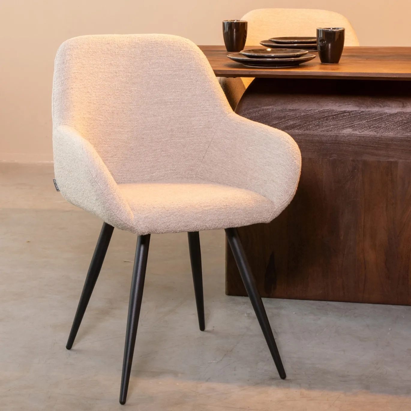 LABEL51 Eetkamerstoel Fender - Naturel - Bouclé