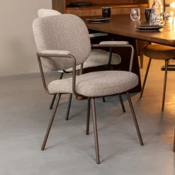 LABEL51 Eetkamerstoel Lausanne Bouclé Truffelgrijs/Brons