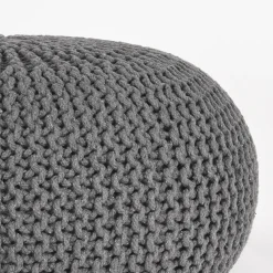 Label51 Poef Knitted Donkergrijs Katoen L