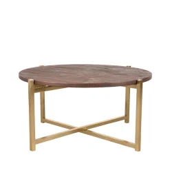 LABEL51 Salontafel Dox Espresso Hout Goud Onderstel Ø70cm