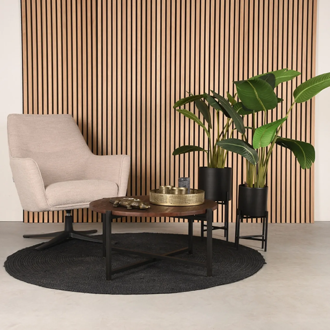 LABEL51 Salontafel Dox Espresso Hout Goud Onderstel Ø70cm