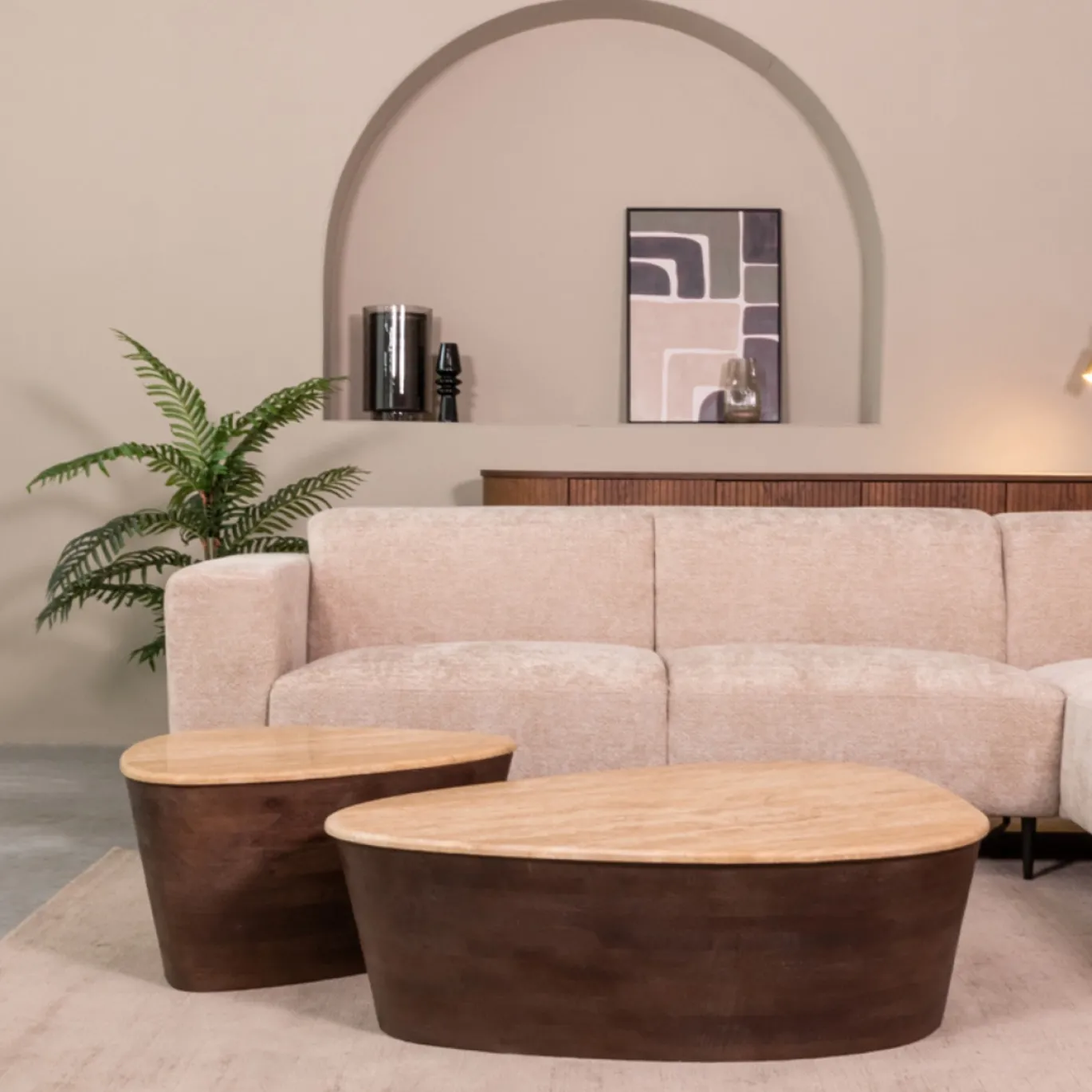 LABEL51 Salontafel Ravi Travertin/Espresso 70cm