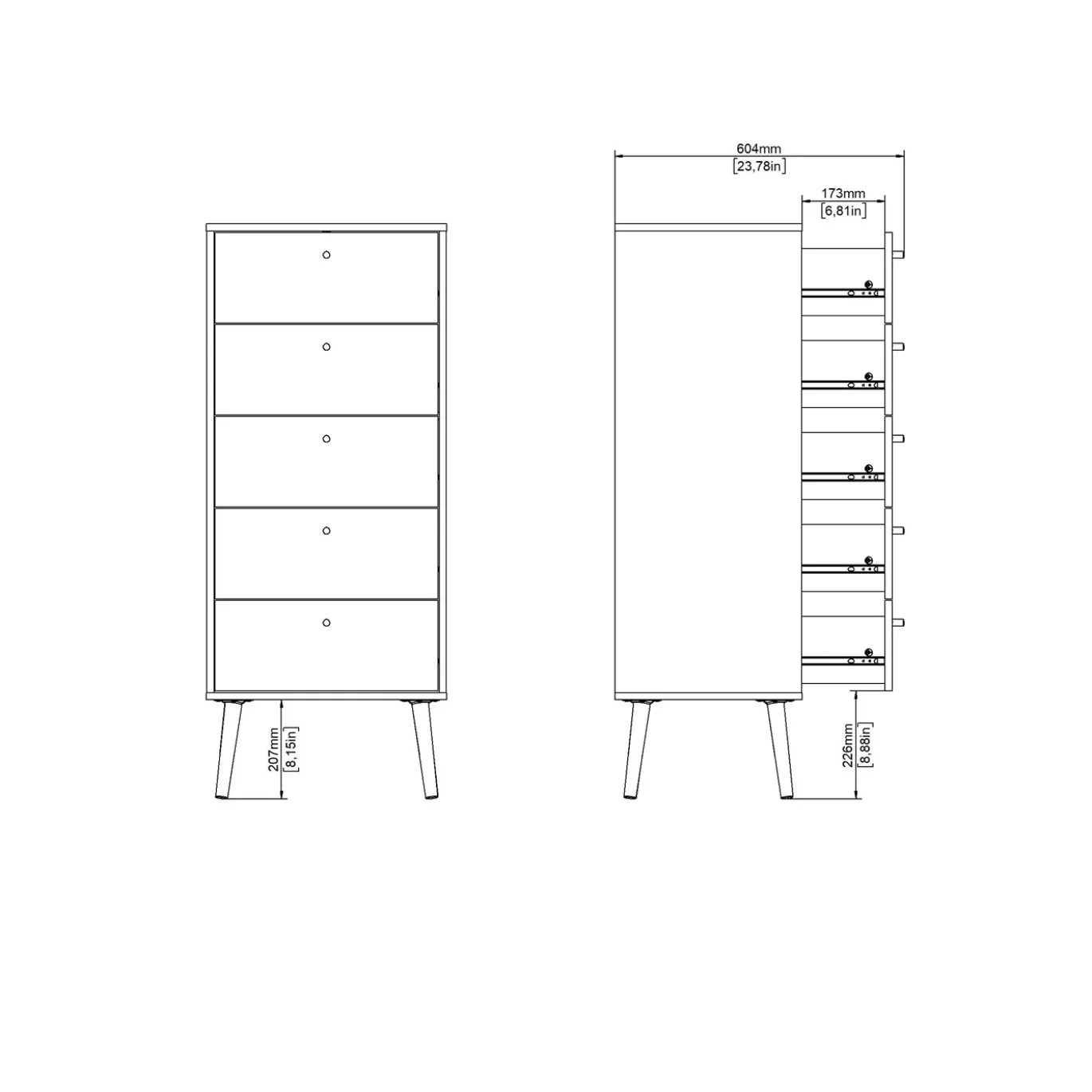 Ladekast Bodo Matgrijs 5-lades - Giga Living