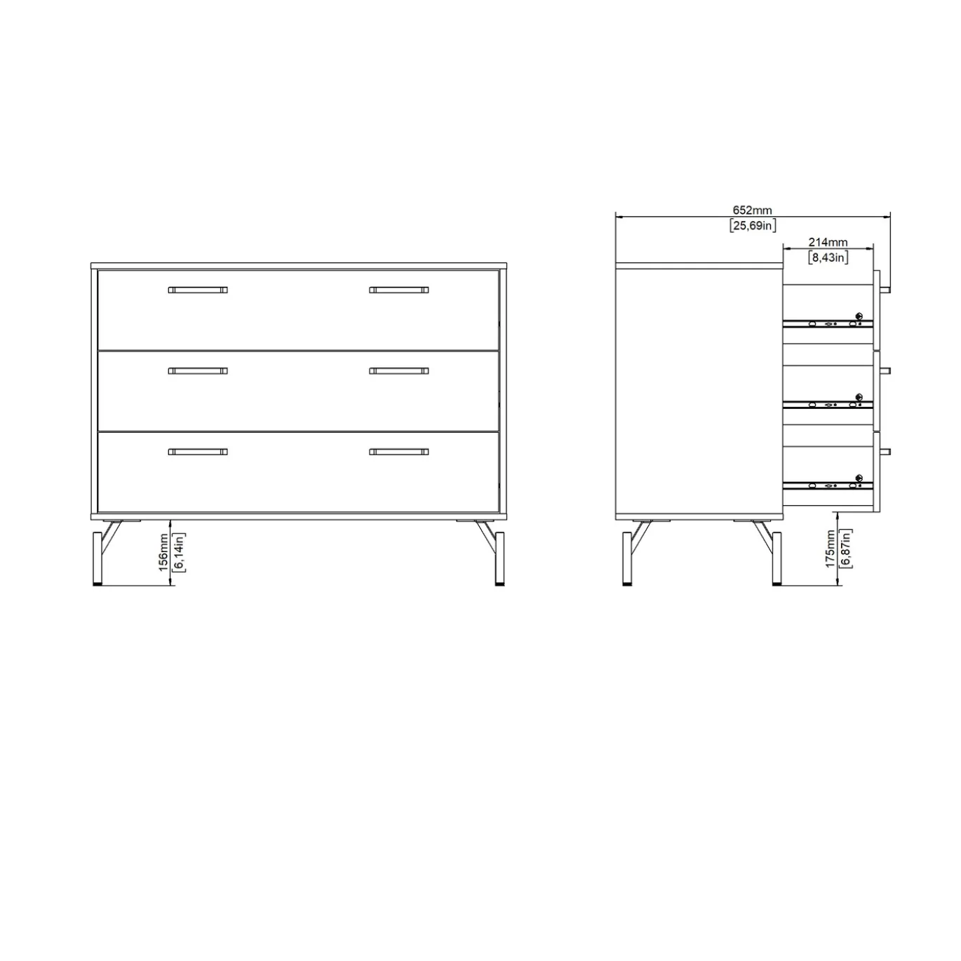 Ladekast Dana Mat Zwart 3-lades - Giga Living