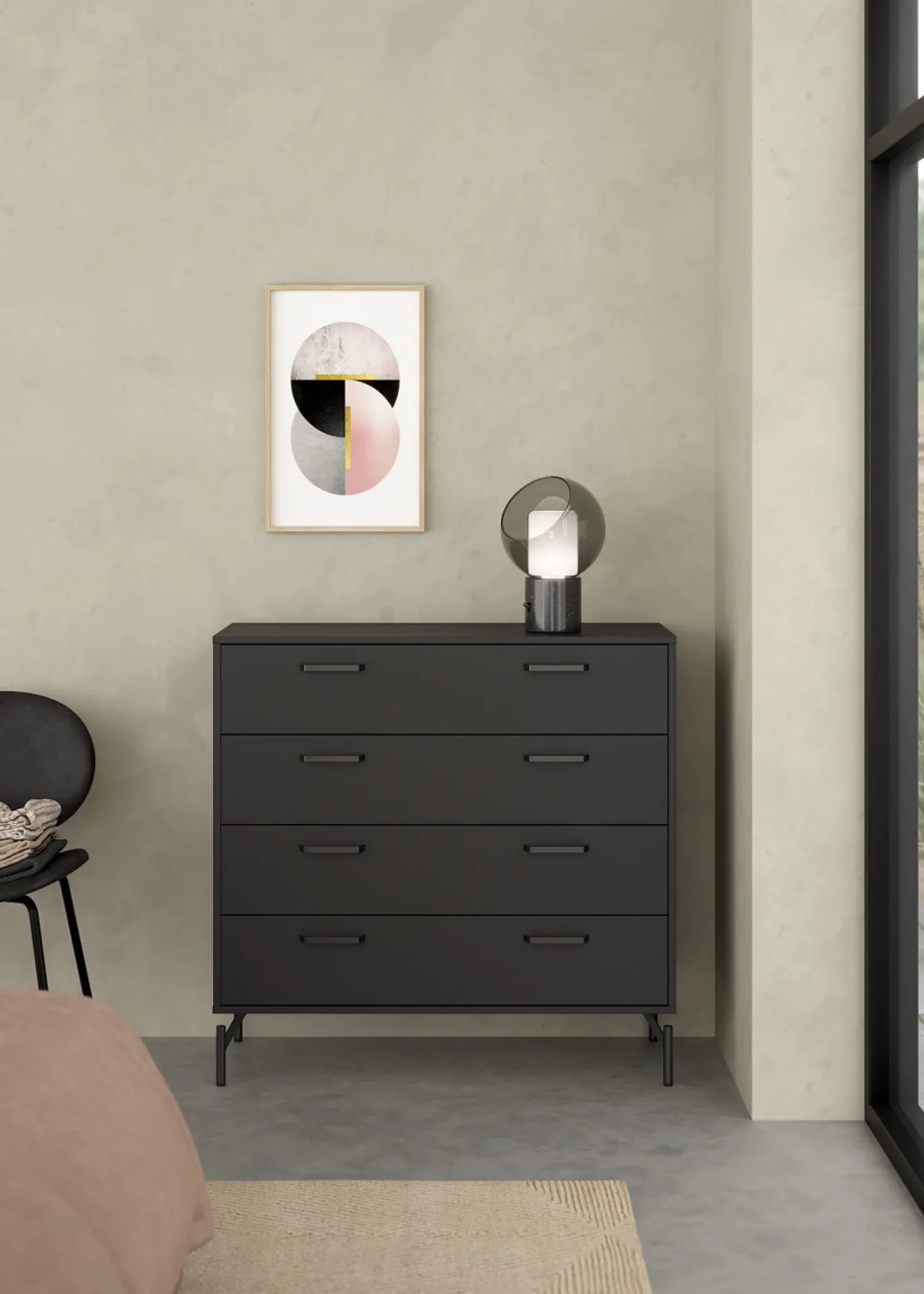 Ladekast Dana Mat Zwart 4-lades - Giga Living