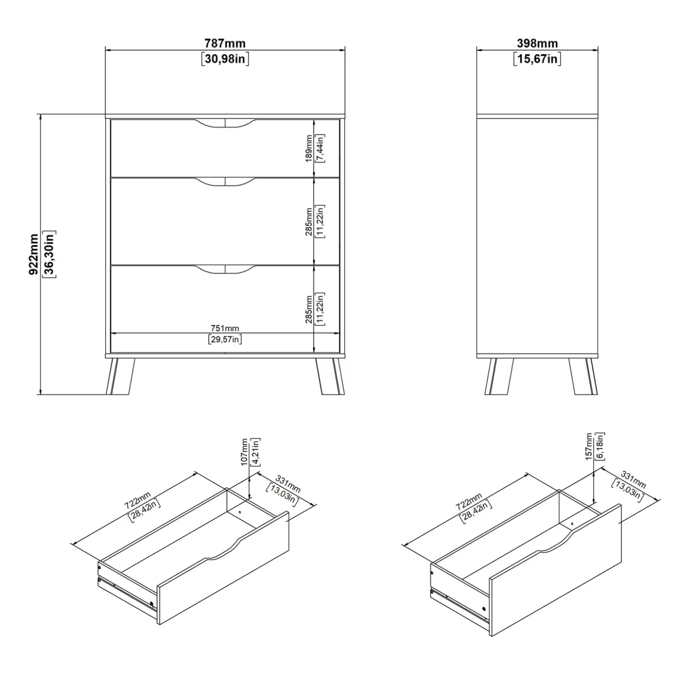 Ladekast Ikast Wit Jackson Hickory 3-lades - Giga Living