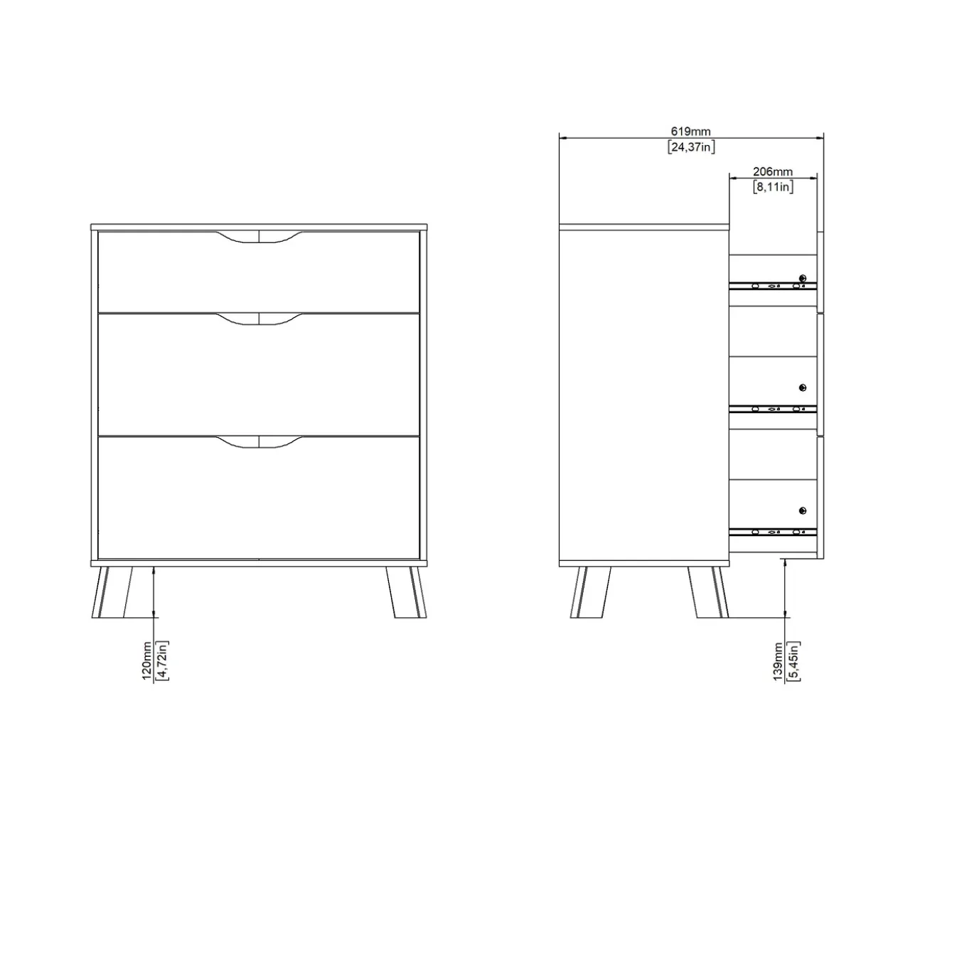 Ladekast Ikast Wit Jackson Hickory 3-lades - Giga Living
