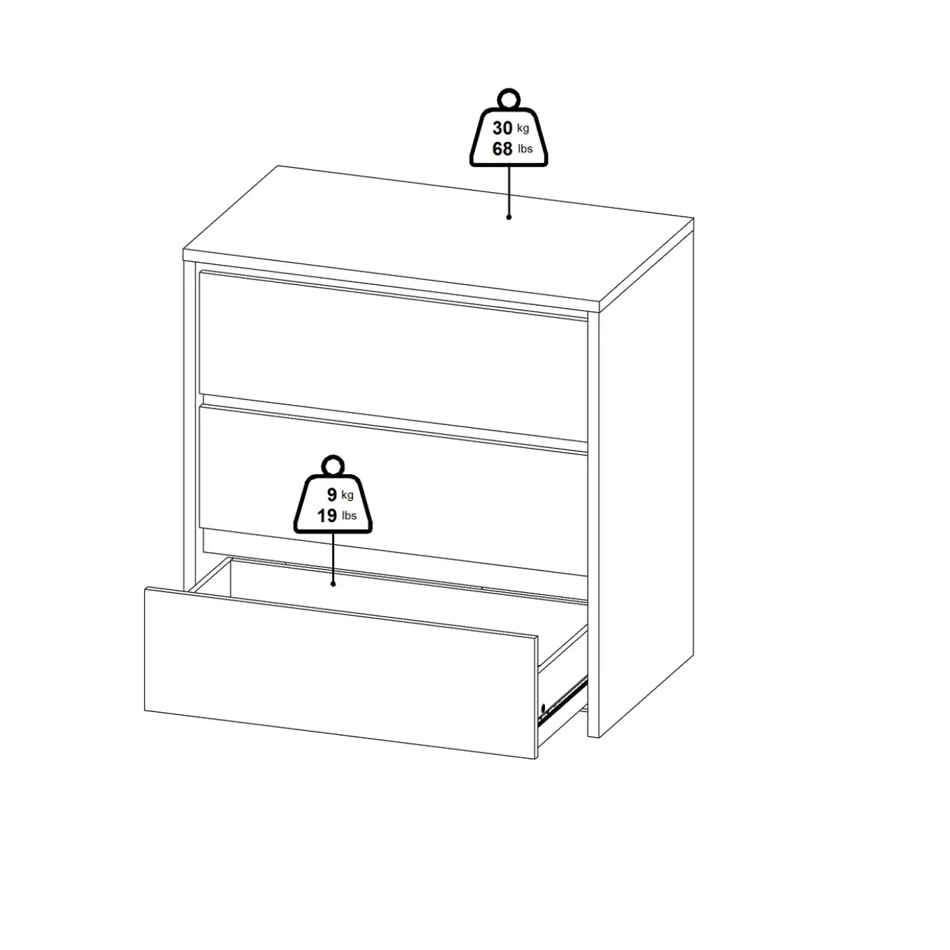 Ladekast Next Jackson Hickory Wit Hoogglans 3-lades - Giga Living