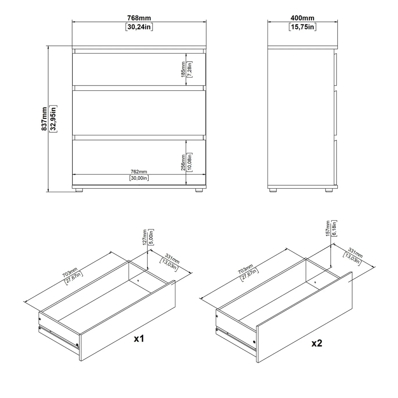 Ladekast Nova Wit 3-lades - Giga Living