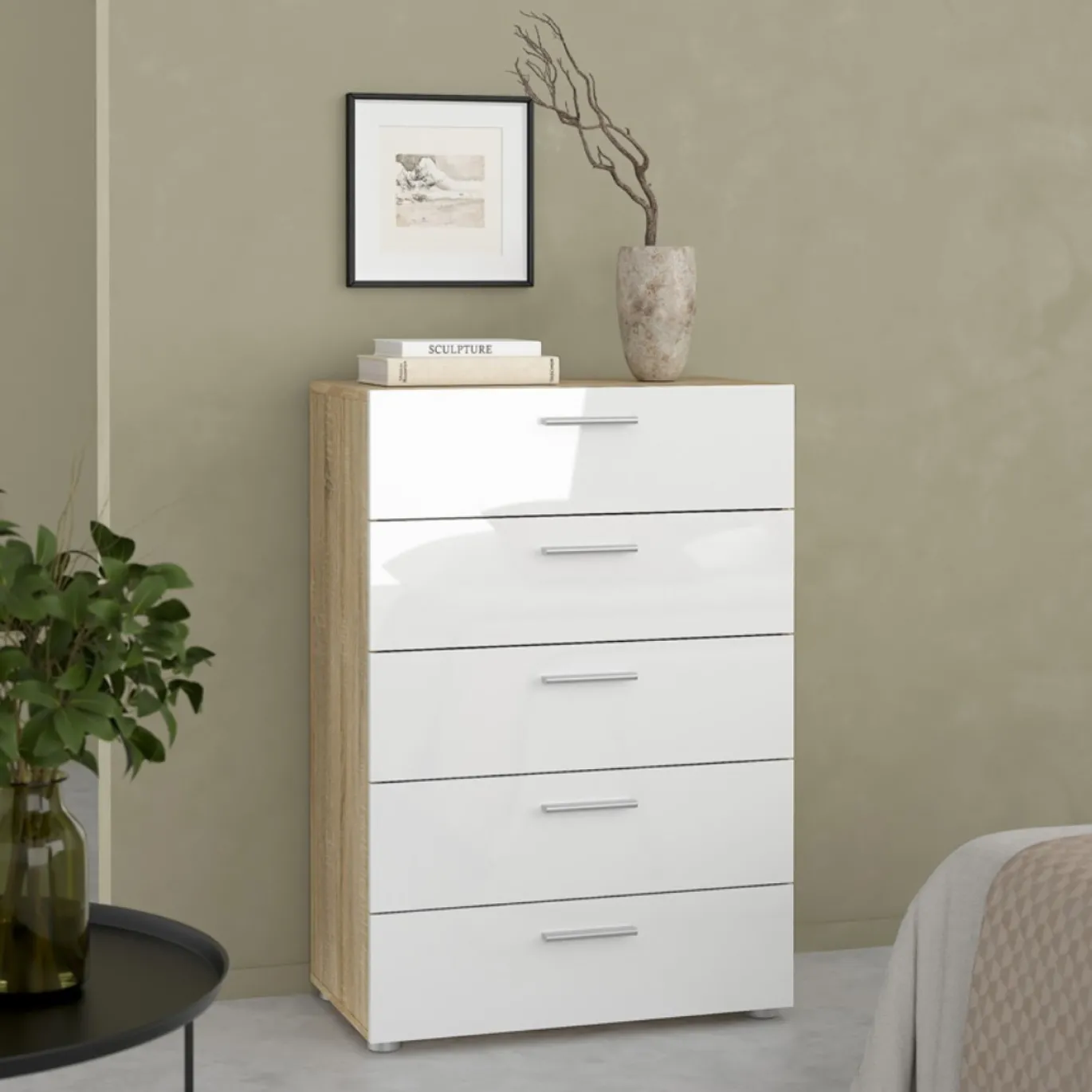 Ladekast Pepe Naturel/Wit Hoogglans - Giga Living
