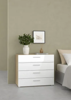 Ladekast Pepe Naturel/Wit Hoogglans 4-lades 80cm - Giga Living
