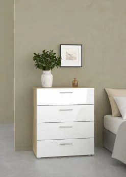 Ladekast Pepe Naturel/Wit Hoogglans 4-lades 70cm - Giga Living