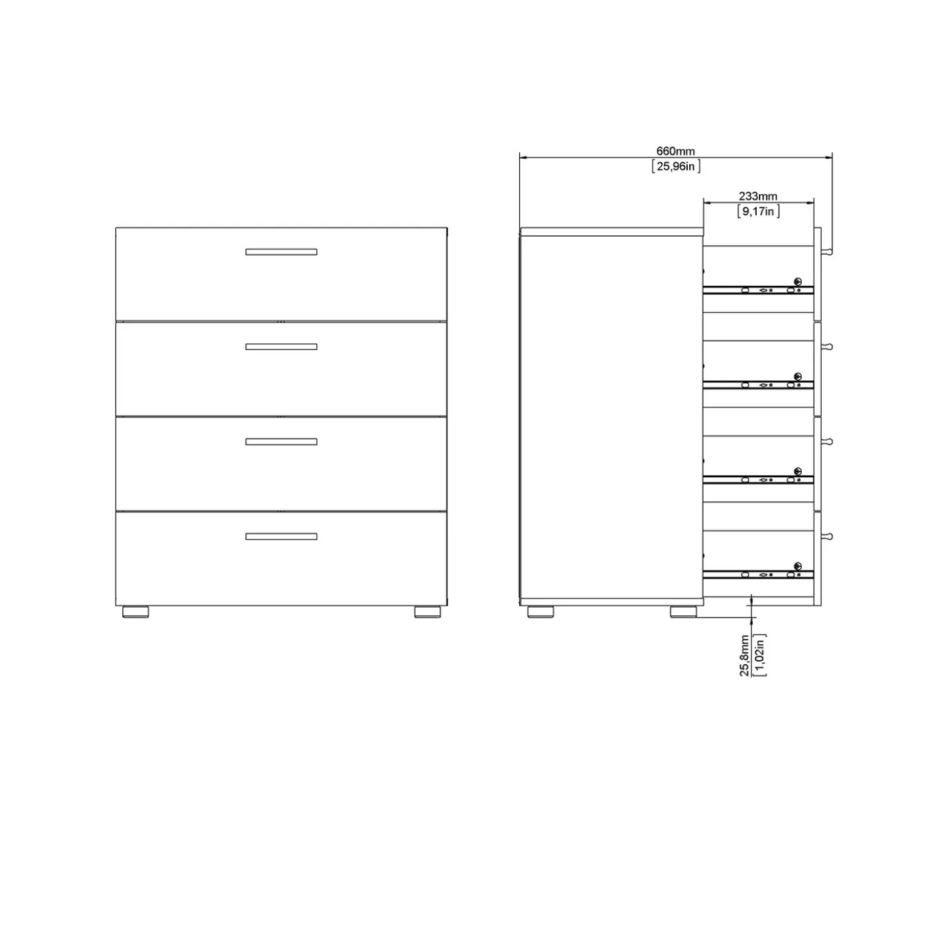 Ladekast Pepe Naturel/Wit Hoogglans 4-lades 70cm - Giga Living