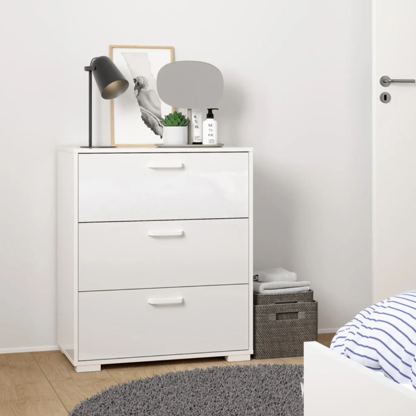 Ladekast Sofia Wit Hoogglans 3-lades 82cm - Giga Living