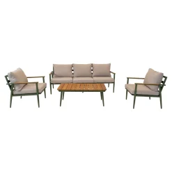 Lesli Living Loungeset Riga Naturel/Groen Set van 4